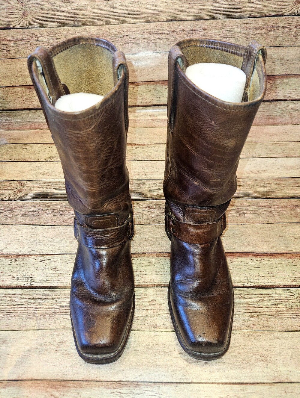 Frye Harness 12R boots rich brown leather - Picture 7 of 15